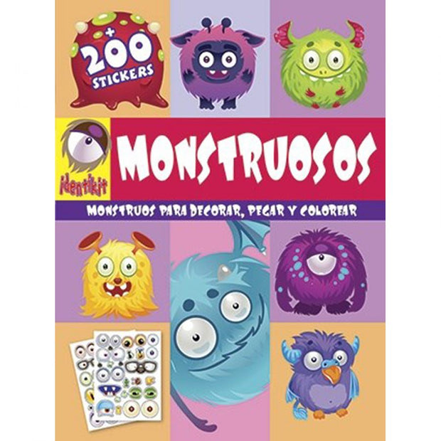 LIBRO Monstruos con stickers para decorar, pegar y coloreao Identikit
